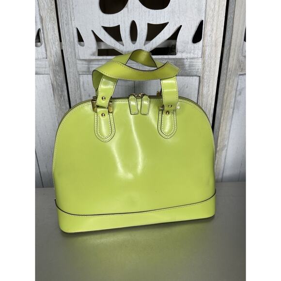 ALBERTA di Canio Made In ITALY Genuine Leather Bag Handbag Bright Green Dome - Picture 1 of 9